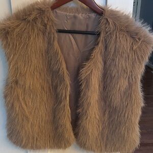 Satin Lined Faux Fur Vest Brown Neutral Soft Cozy Layering Piece